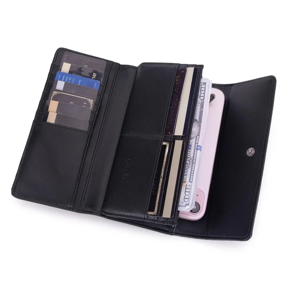 Wrangler Western Floral Tooled Tri-fold RFID Wallet/Wristlet Black